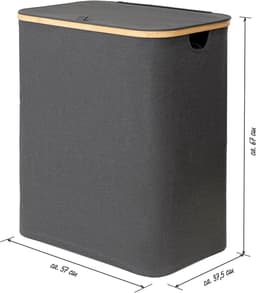 Wasmand 140 liter met deksel en bamboe frame | 2 vakken en uitneembare waszakken | Opvouwbare en stijlvolle oplossing voor wasgoed — thumbnail 4
