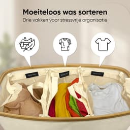 Rivoya Wasmand 3 Vakken - Wassorteerder - XXL 200L - Met 3 Uitneembare Zakken - Wasmand met deksel - Laundry basket - Extra grote capaciteit - Waszak - Wasbox - Beige - incl Drogerballen — thumbnail 5