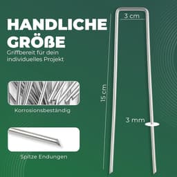 Novatool haringen grondanker 150x30x3mm 100 stuks, roestvast, duurzaam en extreem stabiel, grondnagels grondhaken grondverankering, voor tenttuin onkruidbestrijding doek landschapsarchitectuur — thumbnail 2