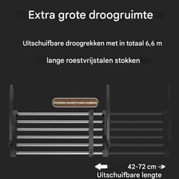 Ynkkvre-Opvouwbaar Droogrek – Verstelbaar 42-72 cm – Stevig Roestvrij Staal – Ruimtebesparend en Energiezuinig – Voor Binnen en Buiten — thumbnail 1