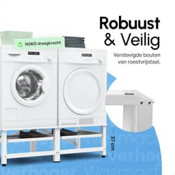Bodo® - Wasmachine Verhoger - Dubbel - Kast - Ombouw uitschuifbare Plank - Wit - 124x54x37cm — thumbnail 2