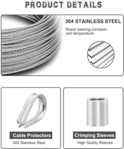 2mm 100m Vinyl Gecoate Draad Kabel 304 Roestvrij Stalen Draad Kabel - Vliegtuigkabel met Aluminium Krimplus 7x7 Strengen Kern voor Verlichting Gids opknoping Kledinglijn — thumbnail 3