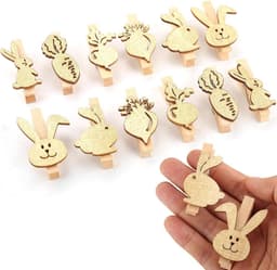 Mini Wasknijpers Hout Duurzaam Konijntje Bietenvorm 5 cm Paashaas - 12 Stuks Fotowand Gastgeschenk Knutselen — thumbnail 4