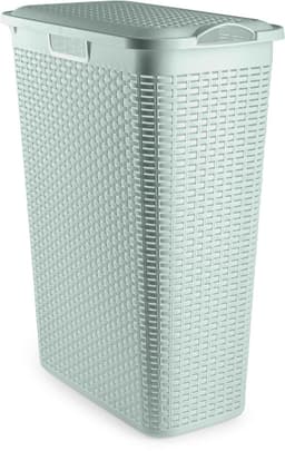 Plasticforte Smalle Wasmand met deksel Rotan - groen - gevlochten kunststof - 48 liter - 27 x 46 x 60 cm — thumbnail 1