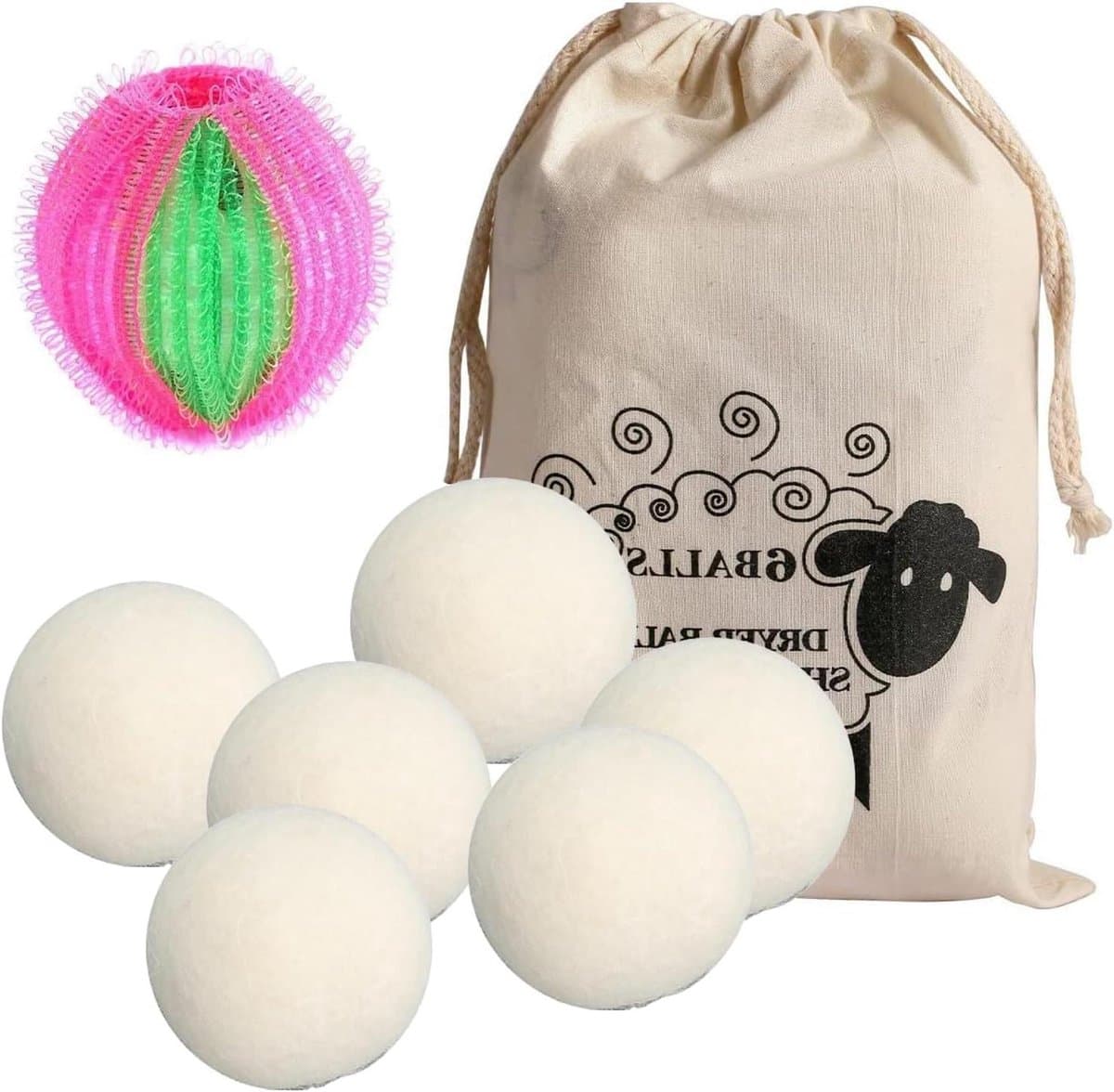 Allecto Plus - 6-pack Wollige Drogerballen van Natuurlijke Wol - Wasverzachter voor Zachte Was - Opbergtas Inbegrepen — afbeelding 1