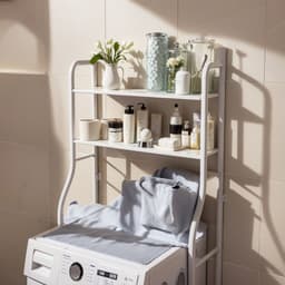 CHIWIN Wasmachine Rek Wit - 2 Laags 151 x 66 x 25 cm - Wasmachine Ombouw rek voor Bovenlader - Geen Boren - Robuust Ontwerp - Ruimtebesparend - Snel Montage - voor Badkamer, Toilet — thumbnail 2