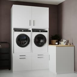 Wasophoogte® Wasmachine Kast Hong Kong - Wasmachine verhoger - Wasmachine ombouw - 700(D)*2030(B)*2350(H) mm - Wit — thumbnail 3