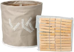 Ultra Clean Wasknijpers ophang mandje inclusief 24x knijpers - D18 cm - beige - kunststof - met ophanghaak — thumbnail 1