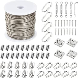 Waslijnenset 2 mm, waslijn voor buiten, 7 x 7 cm, pvc-gecoat met 4 spanners, 20 hulzen, 4 vierkante haken, 4 karabijnhaken, staalkabel voor gordijnen, roestvrij staaldraad (2 mm) — thumbnail 1