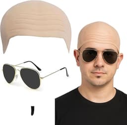 Volwassenen Mr Worldwide Accessoire Set, Naakt Latex Kale Cap, Zwarte Zonnebril, Zwarte Ziel Patch, Kale Huid Kale Hoofd Schedel Pruik Cap Beroemde Rapper Cosplay Halloween — thumbnail 1
