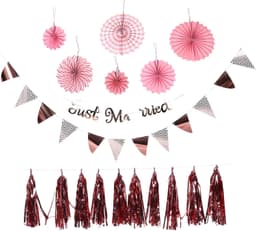 1set Married Decoratie Met Papier Fanfare Banner Voor Bruiloft Bruidsdouche Bachelorette Feest Verlovingsfeest Geschikt Voor Binnen Buiten Gebruik — thumbnail 1