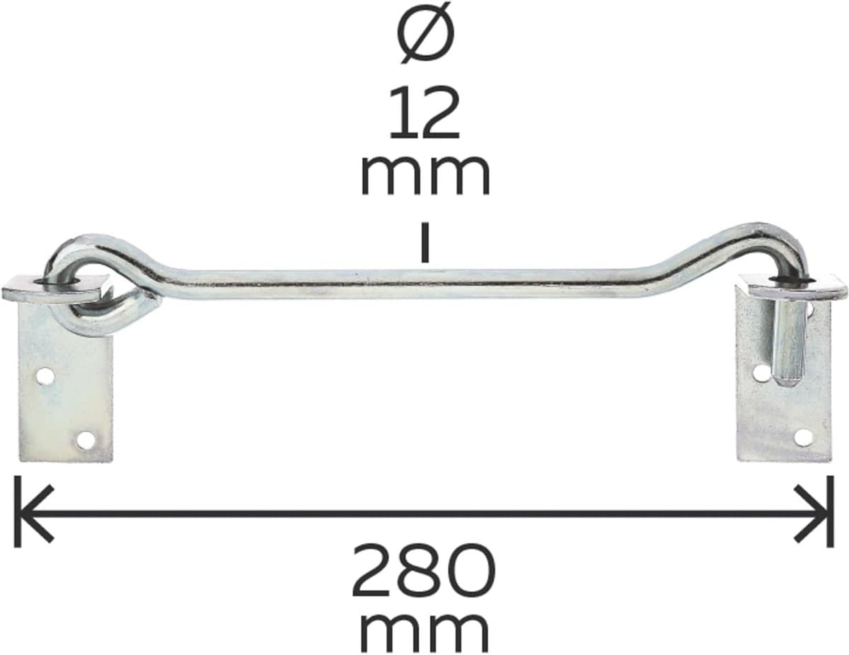 SnelShoppen - Stormhaak 280 mm met Hoekplaten en Oogjes | Gegalvaniseerd Staal | Duurzaam en Sterk | Voor Tuin, Camping en Constructies | 12 mm Haak-Ø — afbeelding 1