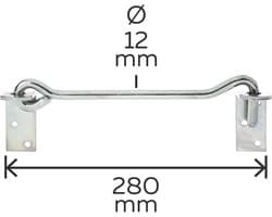 SnelShoppen - Stormhaak 280 mm met Hoekplaten en Oogjes | Gegalvaniseerd Staal | Duurzaam en Sterk | Voor Tuin, Camping en Constructies | 12 mm Haak-Ø