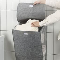 Opvouwbare wasmand met deksel en handvat, ophangbaar, ademende wasmand, grijs. — thumbnail 3
