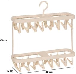 5Five Wasgoed droogcarrousel/droogmolen - 32 clips/knijpers - beige - kunststof - 40 x 12 x 43 cm - ruimte besparend — thumbnail 3