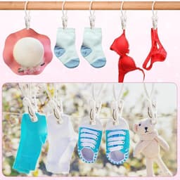 60 stuks waslijn haken met clips en touw, kunststof hangclips voor babykleding, winddichte ruimtebesparende opbergoplossing voor kast en droogrek — thumbnail 5