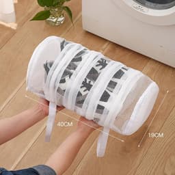 Vissennet Schoenen Wasmachine Tas, Herbruikbare Mesh Gat Waszak voor Wasmachine en Droger, Duurzaam en Grondige Reiniging, Geschikt voor Sneakers & Sportieve Schoenen (Cilinder) - Afmeting 40 x 19 cm — thumbnail 2