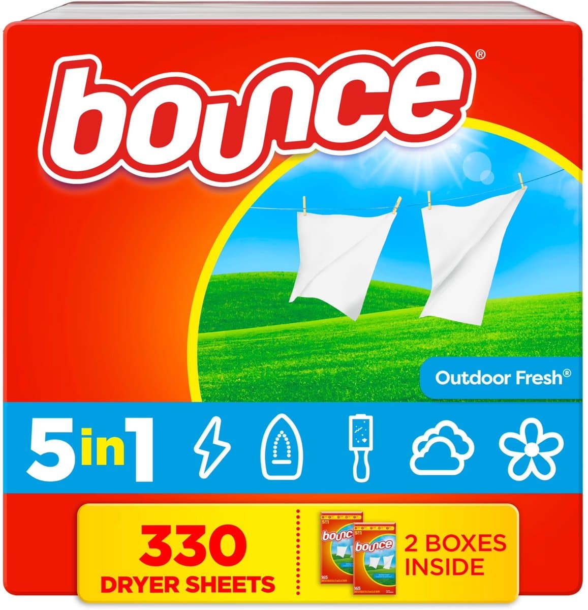BOUNCE Outdoor Fresh - Antistatische geurdoekjes voor de droger - 330 stuks — afbeelding 1
