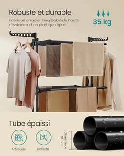 House Of Atelier - Kledingdroger - Kledingrek - 4-Laags Kledingrek Met Wielen - Opvouwbaar - Grote Capaciteit tot 35kg - 64x75x170cm — thumbnail 4