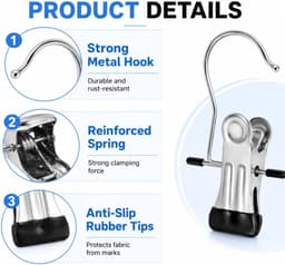 Metalen knijpers set van 32 stuks, 360° draaibare laarsklemmen, roestvrij staal, antislip kleerhangerclips voor kleding en wasgoed, zwart en duurzaam — thumbnail 5