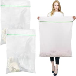 SnelShoppen - 2 Stuks Grote Waszakken 60 x 90 cm, Herbruikbare Wasnetten voor Wasmachine, Fijne Mesh Waszak met Rits voor Kleding, Dekens, Kussens en — thumbnail 1