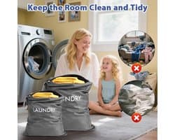 Vouwbare Waterdichte Waszakken voor Vuile Kleding, 2 Stuks, met Rits en Opbergruimte voor Sportkleding en Bikinis - Donkergrijs