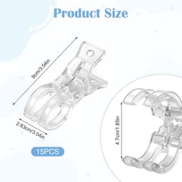 Grote Knijpers - Handdoek Clips - Spullen Vastzetten - Antislip Grip - 15 Stuks - Transparant — thumbnail 3
