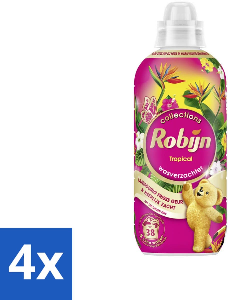 4 x Robijn – Wasverzachter – Tropical – 765 ml - Wasverzachter - Wasgeur - Tropisch Parfum - Vezelbescherming - Slijtagevermindering — afbeelding 1