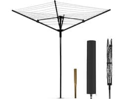 Droogmolen Buiten - Wasdroger Tuin - Kleding Drogen - Grote Capaciteit - 50 Meter Waslijn - Zwart