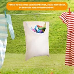 Wasknijperzak - Knijperhouder - Was ophangen - Met ophanglus - 30.5 x 26 cm - Wit — thumbnail 2