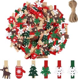 Pack van 50 Houten Mini Kerstclips - Foto Clips - Houten Kerstclips voor Knutselen en Ophangen — thumbnail 1