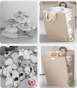 Wasmand (1 stuk) - Opvouwbare wasmand - Wasmand voor vuile was - Hangende wasmand - Opvouwbare wasmand voor huishoudelijk gebruik - Wandgemonteerde badkamerwasmand - Handvat - Ingebouwde waterdichte coating - Beige - 48*36*12 cm — thumbnail 4