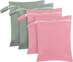 SnelShoppen - Wet Bags 40 x 30 cm, Waterdichte Natzakken waszak set van 2 grijs-groen en 2 roze, Herbruikbare Reiszakken voor natte kleding, Zwembad, — thumbnail 1