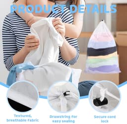 Dailygoods - Set van 2 zakken voor het wassen met trekkoord, duurzaam, slijtvast, anti-klitten, anti-beschadiging, geschikt voor wasmachine, wasmand, schoenwaszak, waszak — thumbnail 2