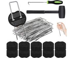 Dailygoods- Onkruiddoek Set - 100 Grondpennen 150x40x3mm - 100 Sluitringen - Anti-Roest - Compleet Accessoireset - Voor Tuinen - Grondankers