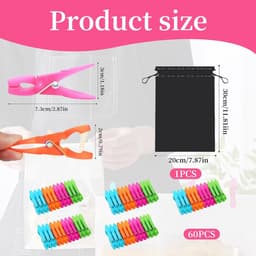 60 stuks wasknijpers met draagbare opbergtas, hoogwaardig PP-materiaal en roestvrijstalen veren, antislip no-mark clips voor binnen en buiten, ideaal voor wasserette, thuis, reizen — thumbnail 5