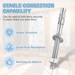 5 stuks expansieankers, 1/2 inch x 5 inch roestvrijstalen ankerbouten voor beton, robuuste standaard bevestiging voor muurbevestiging van cement (inclusief sluitringen, zilverkleurig) — thumbnail 3