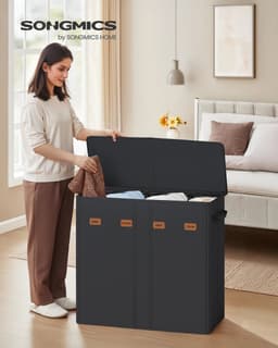 uJOY Wasmand - 4 praktische compartimenten - Inclusief 5 labels - 210 liter - Afneembare binnentas - Machinewasbare binnenzak — thumbnail 2
