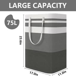 wasmand, 75 l x 2 cm, grote opbergmand, wasmand, vuile wasmand voor slaapkamer, badkamer, kinderkamer, reizen, 40 x 30 x 60 cm, grijs-wit — thumbnail 4