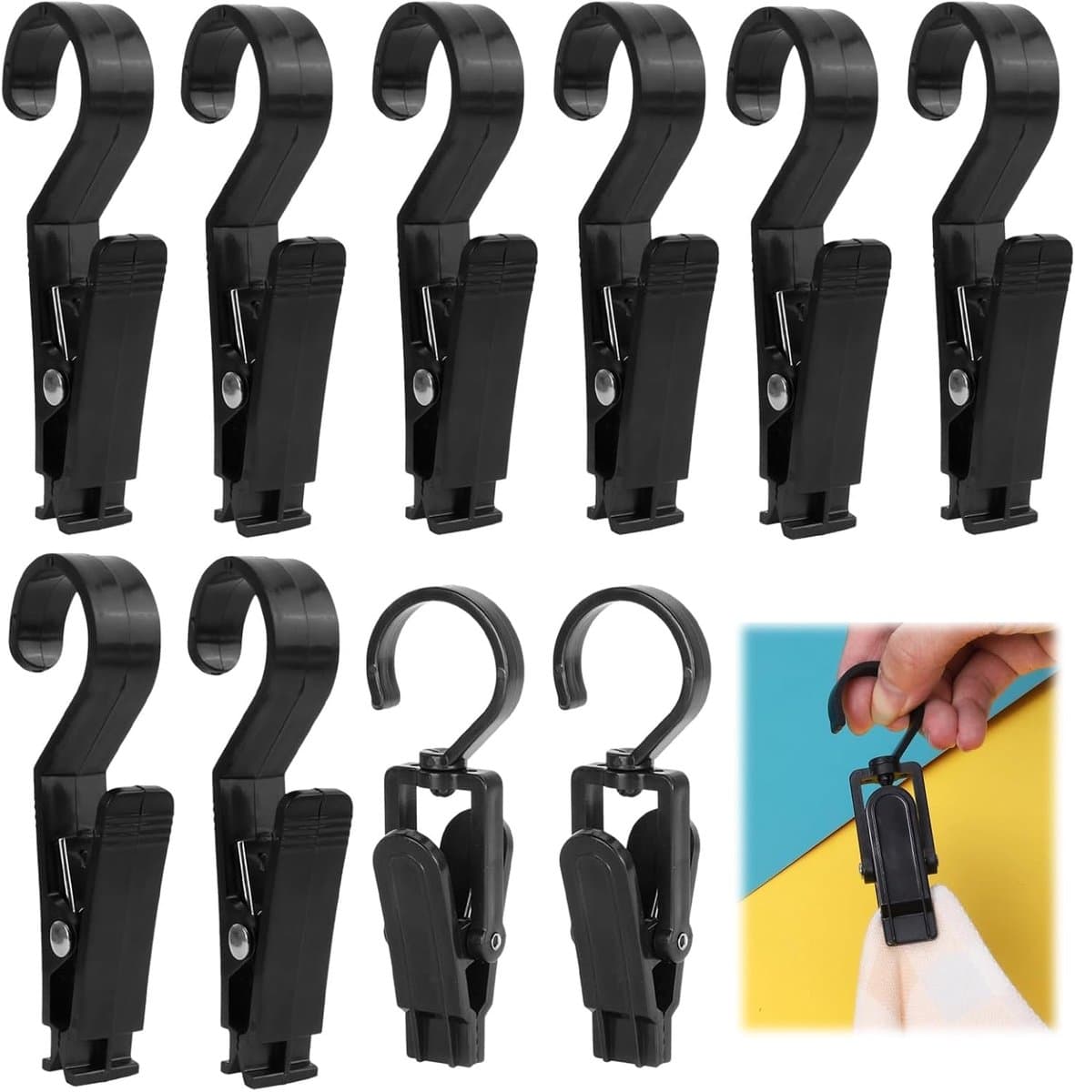 Wasknijpers, campingtentclips, lichthaak, laarsklem, multifunctionele klemhaak voor campinglamp, handdoekklemmen, outdoor, handdoeken, clips, klemhaken voor campinglamp (zwart) — afbeelding 1