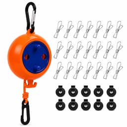 Drooglijn 10m - Oprolbaar - 20 Hangers & 10 Clips - Voor Camping & Thuis — thumbnail 1