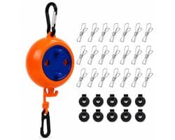 Drooglijn 10m - Oprolbaar - 20 Hangers & 10 Clips - Voor Camping & Thuis