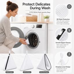 Set van 3 - Mini waszakjes van mesh - Waszakken - Polyester wasmachinezakjes - Waszakken van mesh met ritssluiting - 14*15 cm - Wit - Compact en draagbaar - Herbruikbaar - Geschikt voor delicate kleding, ondergoed en sokken — thumbnail 2