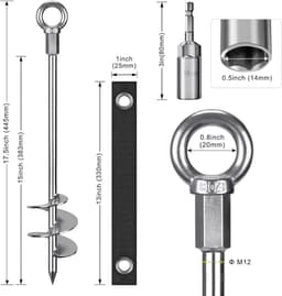 SnelShoppen - Stabiel Grondanker Grondpen Metalen 45cm Spiraal Stormanker voor Trampolines, Schommels, Camping, Schuren, Honden, Carport, 2 Pak — thumbnail 2
