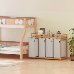 Wasmand - 200L - Wasmand 4 Vakken - Wasmanden - Lichtgrijs - 107cm x 42cm x 77cm — thumbnail 4