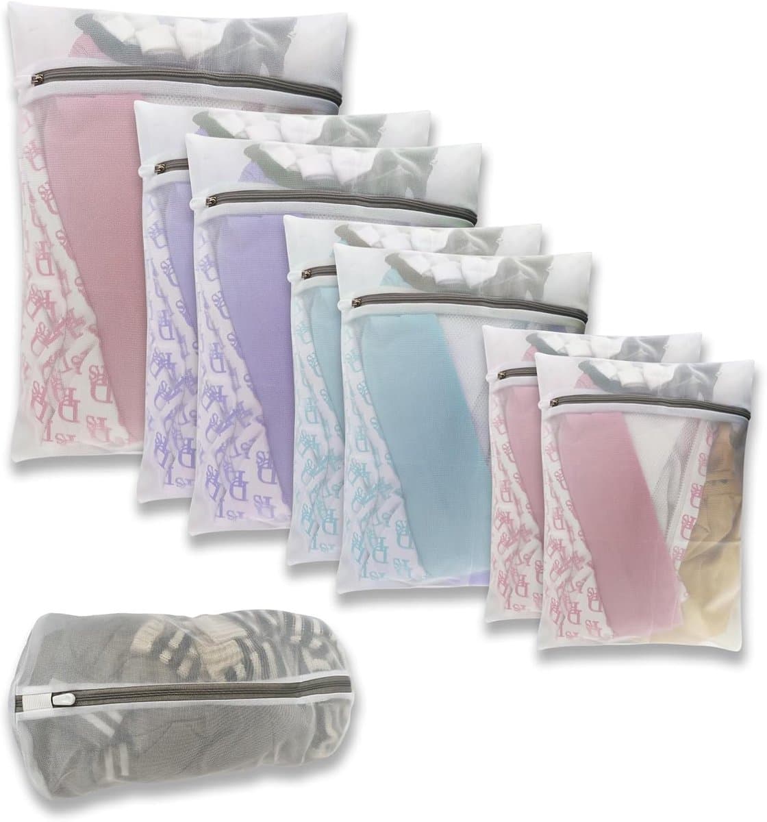 SnelShoppen - 8 Stuks Herbruikbare Mesh Waszakken voor Kleding, Delicate Blouse, Kousen, T-Shirts, Sokjes, Ondergoed, Bh's, Baby Kleding, Duurzaam en — afbeelding 1