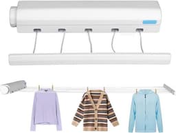 Drooglijnen - Wand waslijn uittrekbaar - 5 lijnen - Droogrek Hangend - Wasrek Hangend - Geschikt voor kamperen, camper, camping - Uittrekbare - Rol droog lijn - Rekken - Geschikt Voor buiten en binnen - Uitschuifbaar - wit — thumbnail 2