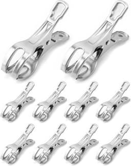 Set van 10 roestvrijstalen handdoekclips - Strandlaken clips - Windbestendige veerclips - 11 cm - Voor badhanddoek en lakens — thumbnail 4