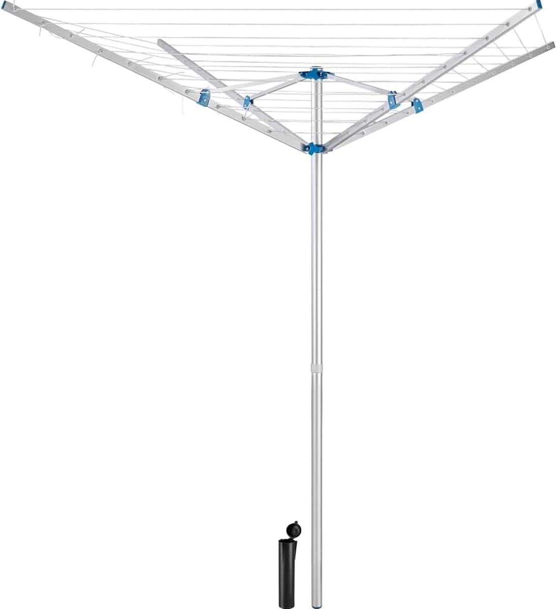 Tectake® Aluminium droogmolen - Wasmolen met 4 inklapbare draagarmen - Traploos in hoogte verstelbaar - Incl. bodemhuls met deksel — afbeelding 1