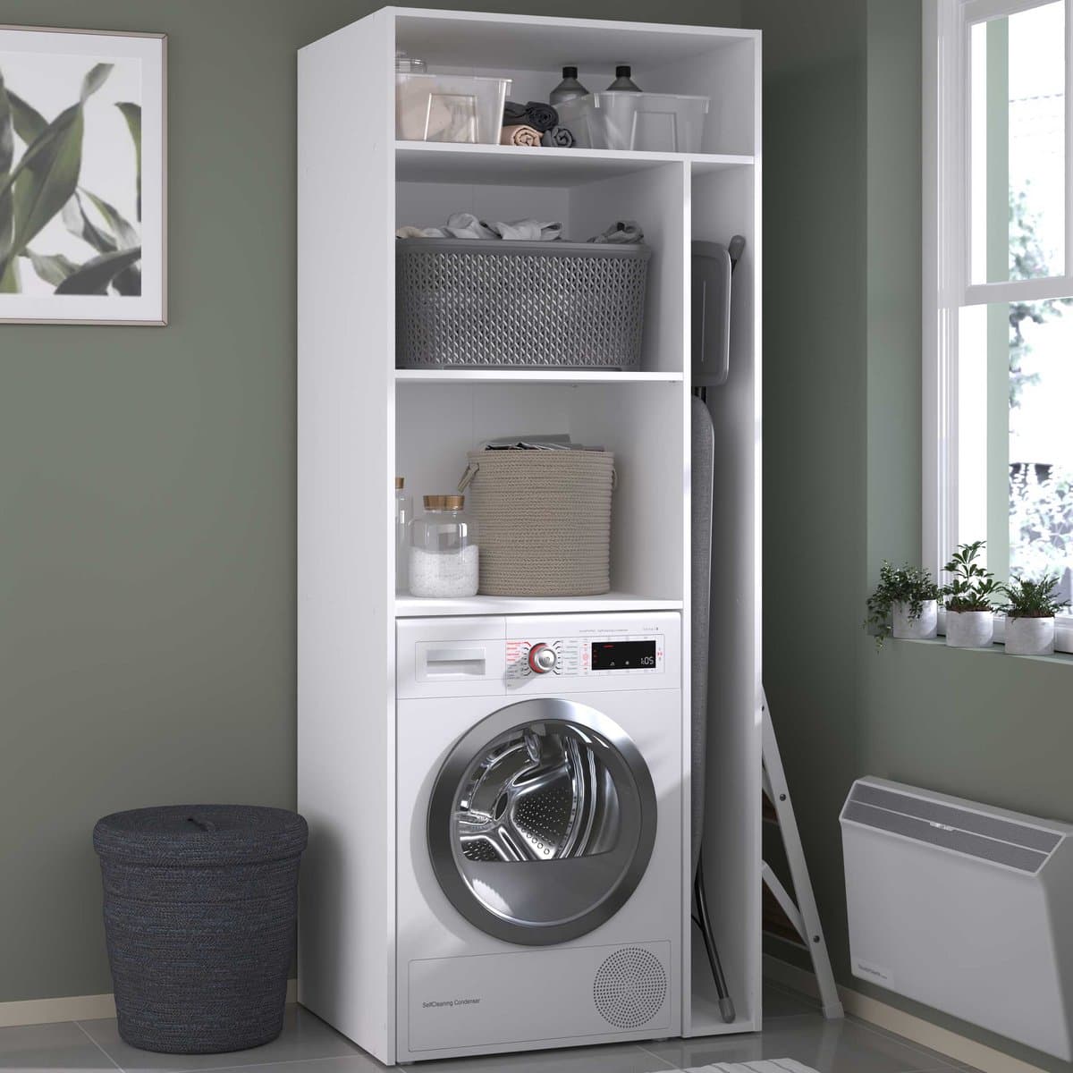 Wasmachinekast Londy - 80x60x203cm - Wit - Parisot - Wasmachine Ombouw - Wit - Melamine; Spaanplaat — afbeelding 1